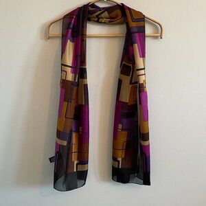 2/$20 👒 Vintage Oldstock Sheer Scarf with Purple and Brown Geometric Pattern